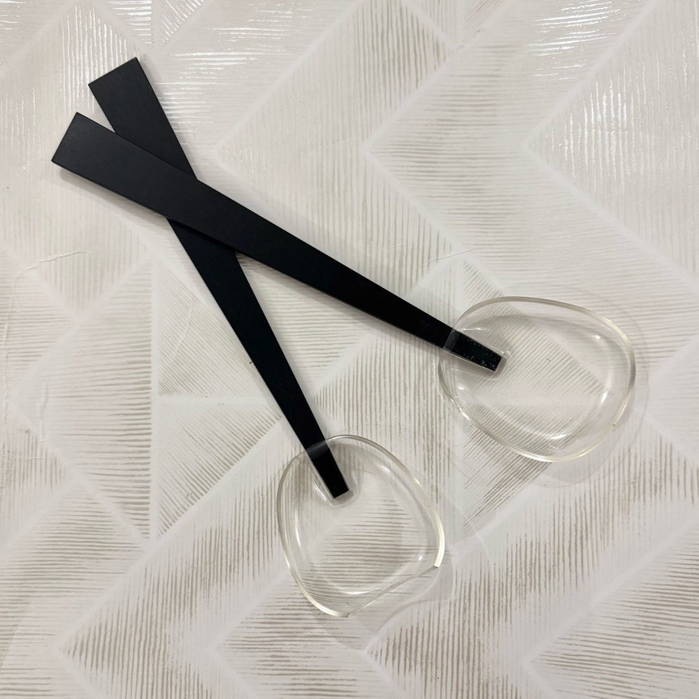 Mid-Century Modern Grainware Lucite Salad Servers • 1950s–60s • Black & Clear